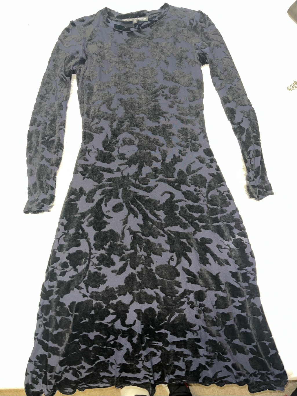 Betsey Johnson Navy And Black Burnout Velvet Long Sleeve Dress